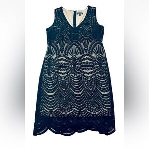 Luxology Women's Size 8 Dress Black Lace Tan Lined Sleeveless Feminine
